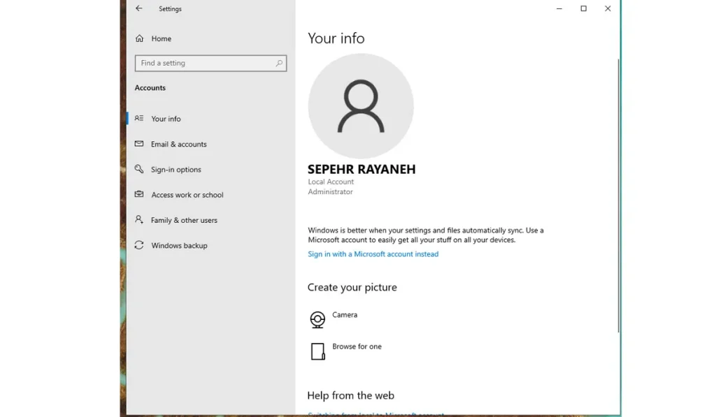 تغییر نام ادمین در ویندوز (برای حسابهای مایکروسافتی)
